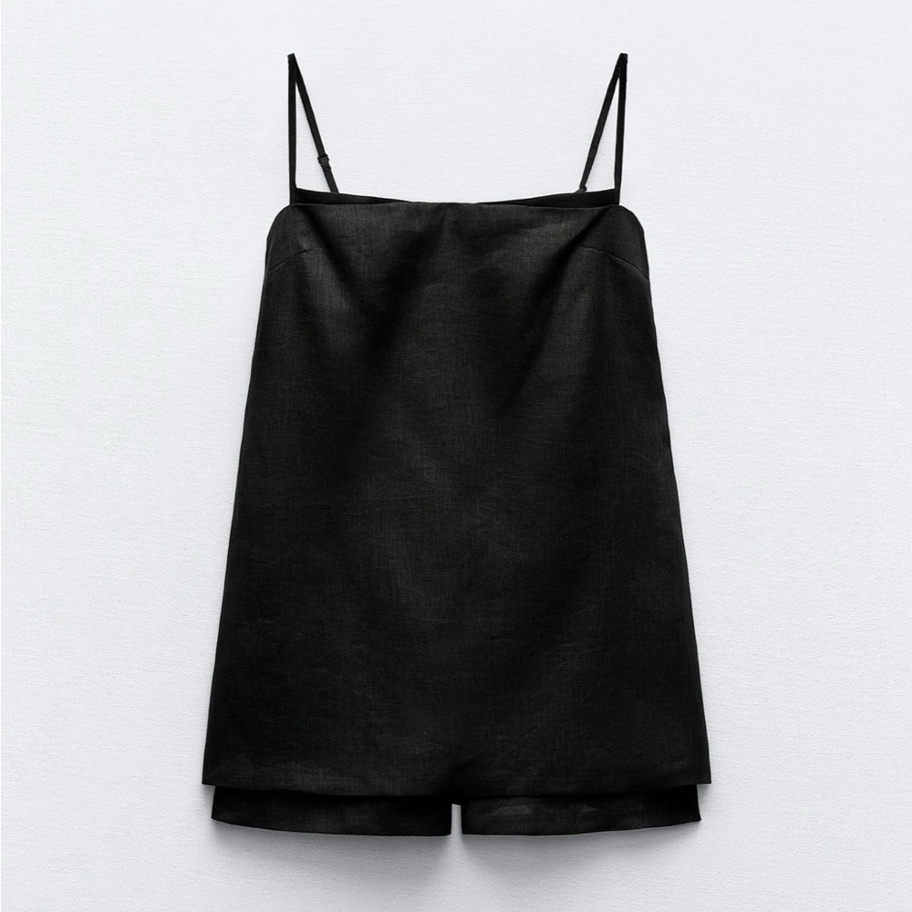Short linen tank jumpsuit